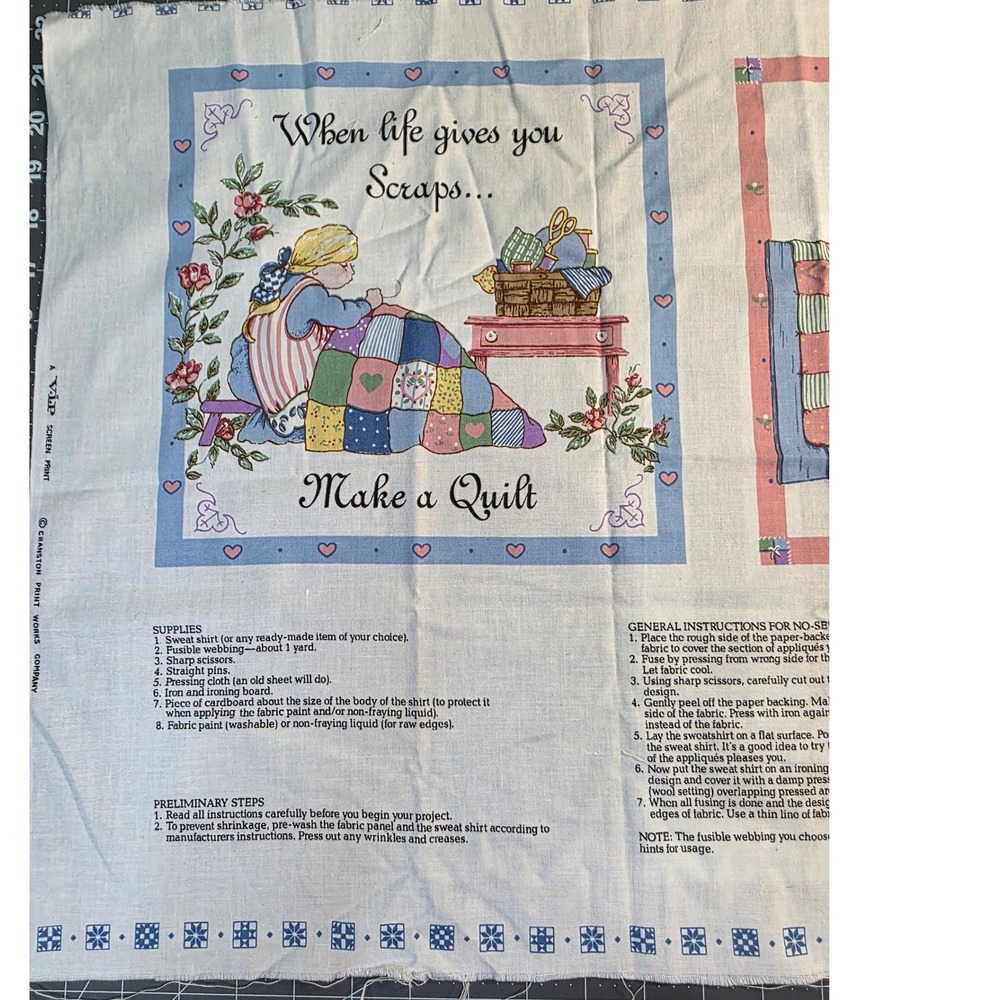 Cranston Print Works Quilter Applique Panel Multi Color Cotton
